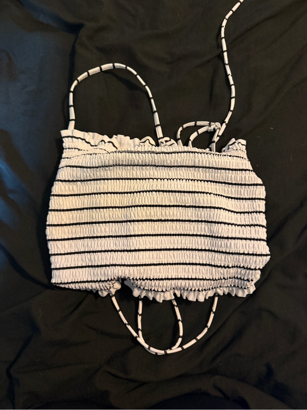 Amazon maternity bikini White and Black Striped Smocked Bikini Top